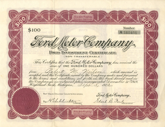 Ford Motor Co. - Investment Certificate